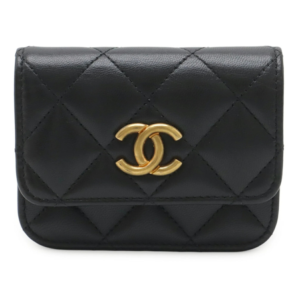 CHANEL Black Leather Logo Pouch